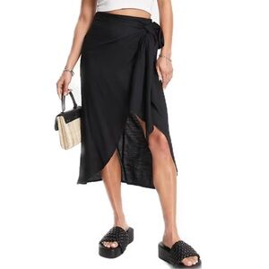 ASOS designs- black petite cover up sarong wrap skirt w side tie- US 6